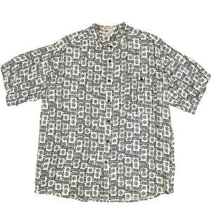 Vtg 90s Button Up Mens XL 100% Silk Band Collar‎ Batik Print Cabana Resortwear